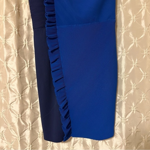 Sandro Rdv Blue One Shoulder Ruffled Crepe Mini Dress - Picture 5 of 14
